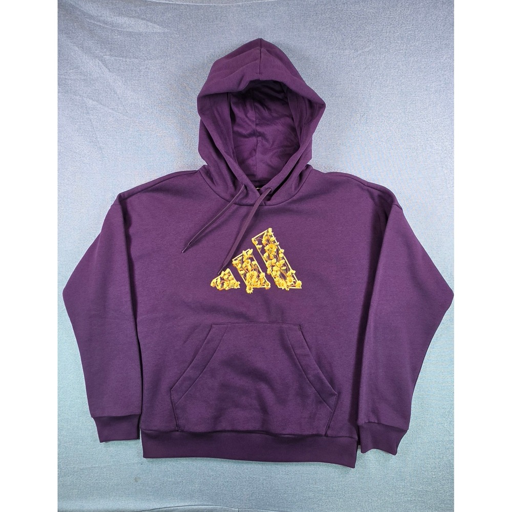 Adidas Women Floral Badge of Sport Hoodie Aurora Plum Purple XL, NWT